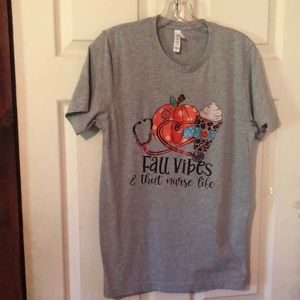 Fall Vibes Nurse Gray T-Shirt Womens Medium M